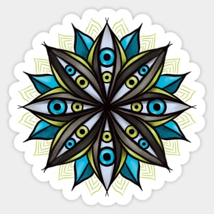 Weird Eyes With Double Iris Flower Mandala Sticker